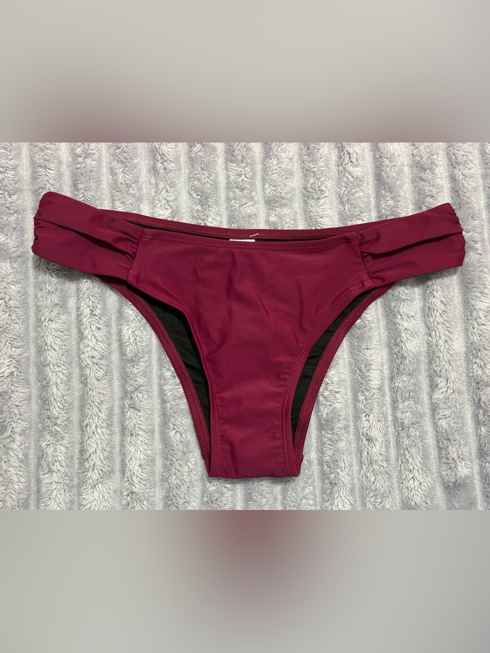 Halcurt Burgundy Ruched Bikini Bottom — Size L — NWT